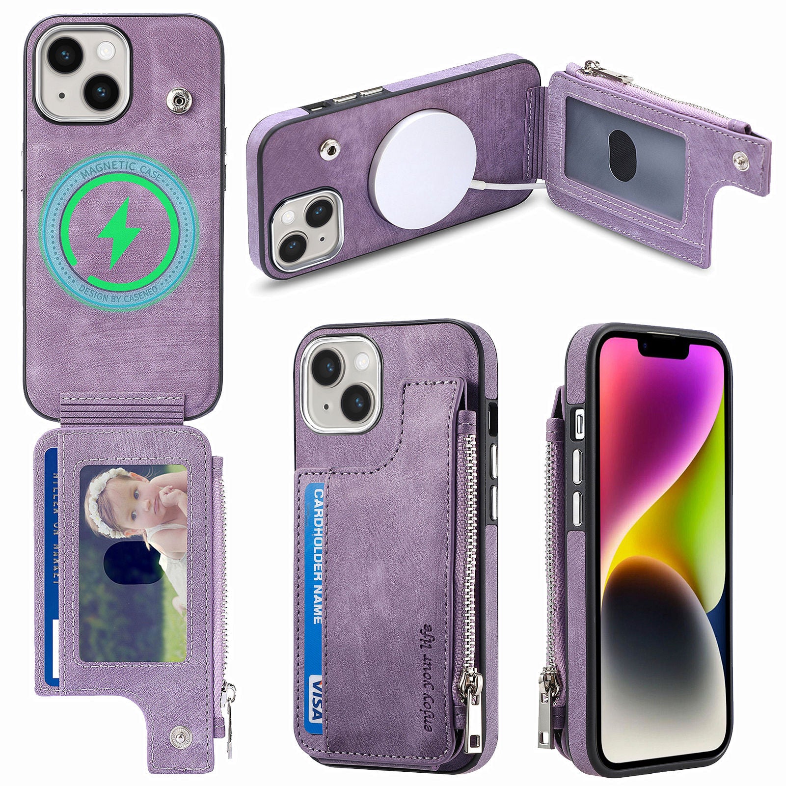 Anti-Drop Magnetic Case for iPhone 14 Plus PU Leather TPU Phone Case Shockproof Phone Cover with Wallet Kickstand Anti-Drop Magnetic Case for iPhone 14 Plus PU Leather TPU Phone Case Shockproof Phone Cover with Wallet Kickstand